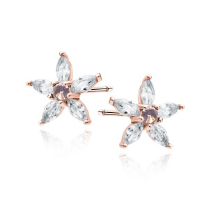 Cercei argint placati cu aur roz floare cu pietre DiAmanti Z1938ERG_MO-DIA (Argint 925‰ 1 g.)